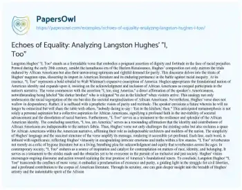 Essay on Echoes of Equality: Analyzing Langston Hughes’ “I, Too”