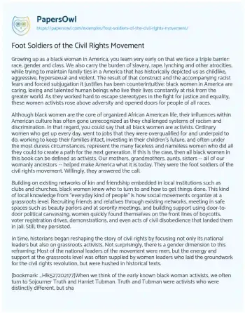 Essay on Foot Soldiers of the Civil Rights Movement