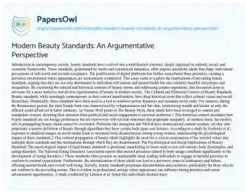 Essay on Modern Beauty Standards: an Argumentative Perspective