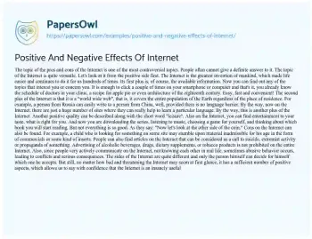 Essay on The Pros and Cons of the Internet: a Balanced Perspective