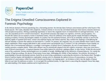 Essay on The Enigma Unveiled: Consciousness Explored in Forensic Psychology