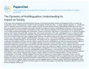 Essay on The Dynamics of Multilingualism: Understanding its Impact on Society