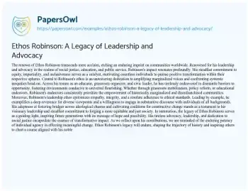 Essay on Ethos Robinson: a Legacy of Leadership and Advocacy