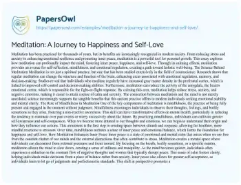 Essay on Meditation: a Journey to Happiness and Self-Love