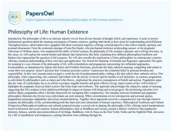 Essay on Philosophy of Life: Human Existence