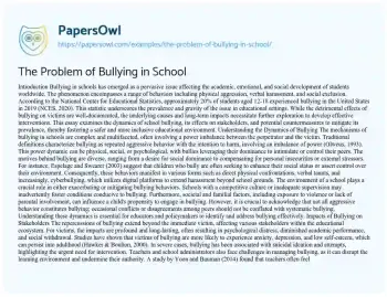 Essay on The Problem of Bullying in School