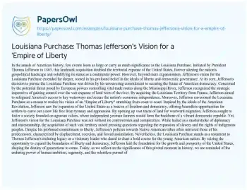 Essay on Louisiana Purchase: Thomas Jefferson’s Vision for a ‘Empire of Liberty