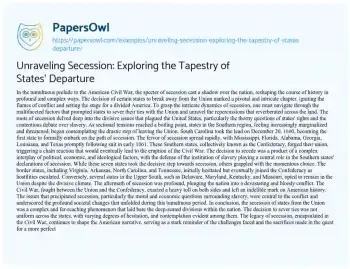 Essay on Unraveling Secession: Exploring the Tapestry of States’ Departure