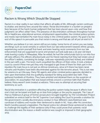 Essay on Racism is Wrong which should be Stopped