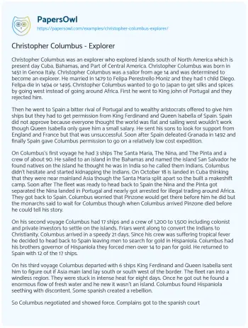 Essay on Christopher Columbus – Explorer