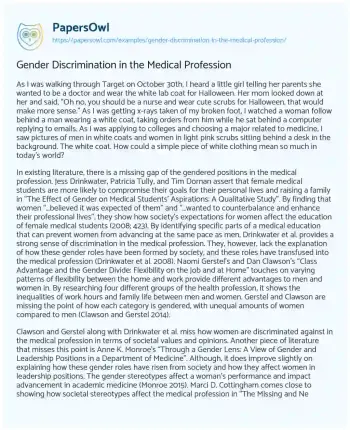 Essay on Gender Discrimination in the Medical Profession