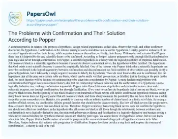 Essay on The Problems with Confirmation and their Solution According to Popper