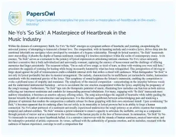 Essay on Ne-Yo’s ‘So Sick’: a Masterpiece of Heartbreak in the Music Industry