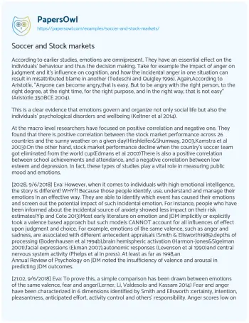 Essay on Soccer and Stock Markets