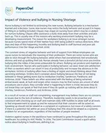 Essay on Impact of Violence and Bullying in Nursing Shortage