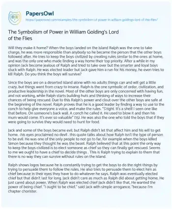 Essay on The Symbolism of Power in William Golding’s Lord of the Flies