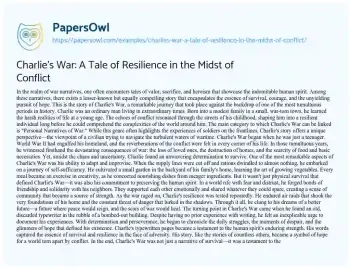 Essay on Charlie’s War: a Tale of Resilience in the Midst of Conflict