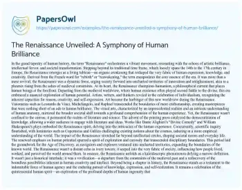 Essay on The Renaissance Unveiled: a Symphony of Human Brilliance