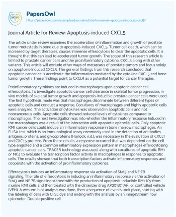 Essay on Journal Article for Review: Apoptosis-induced CXCL5