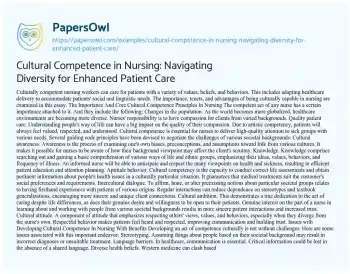 Essay on The Importance of Cultural Competence in Nursing