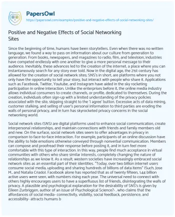 Essay on Positive and Negative Effects of Social Networking Sites