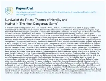 Essay on Survival of the Fittest: Themes of Morality and Instinct in ‘The most Dangerous Game’