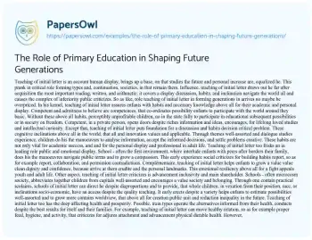 Essay on The Role of Primary Education in Shaping Future Generations