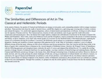 Essay on The Similarities and Differences of Art in the Classical and Hellenistic Periods