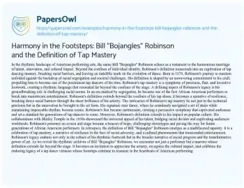 Essay on Harmony in the Footsteps: Bill “Bojangles” Robinson and the Definition of Tap Mastery