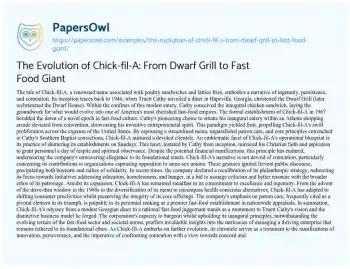 Essay on The Evolution of Chick-fil-A: from Dwarf Grill to Fast Food Giant