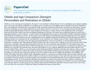 Essay on Othello and Iago Comparison: Divergent Personalities and Motivations in Othello