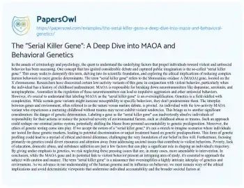 Essay on The “Serial Killer Gene”: a Deep Dive into MAOA and Behavioral Genetics