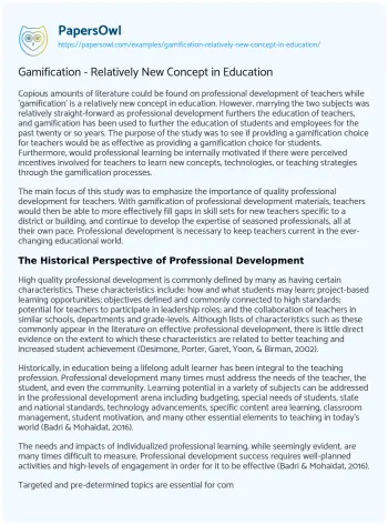 Essay on Gamification – Relatively New Concept in Education