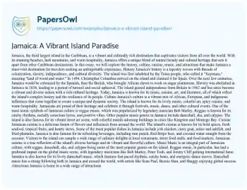 Essay on Jamaica: a Vibrant Island Paradise