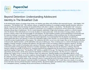 Essay on Beyond Detention: Understanding Adolescent Identity in the Breakfast Club