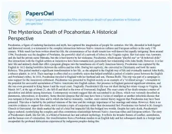 Essay on The Mysterious Death of Pocahontas: a Historical Perspective