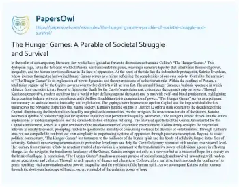 Essay on The Hunger Games: a Parable of Societal Struggle and Survival