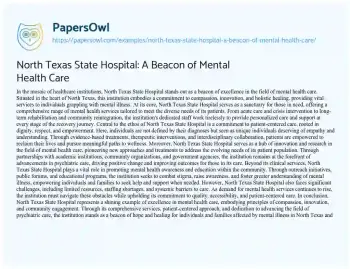 Essay on North Texas State Hospital: a Beacon of Mental Health Care