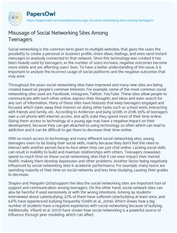 Essay on Misusage of Social Networking Sites Among Teenagers