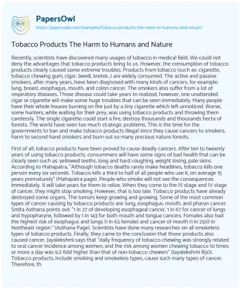 Essay on Tobacco Products the Harm to Humans and Nature