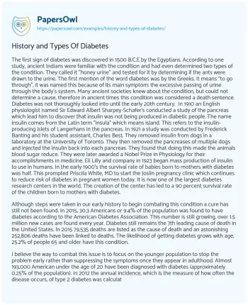 Essay on Understanding Diabetes: a Historical and Modern Perspective