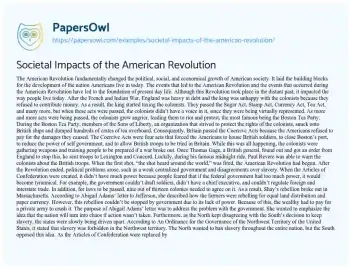 Essay on Societal Impacts of the American Revolution