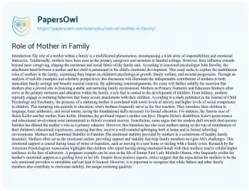 Essay on Role of Mother in Family