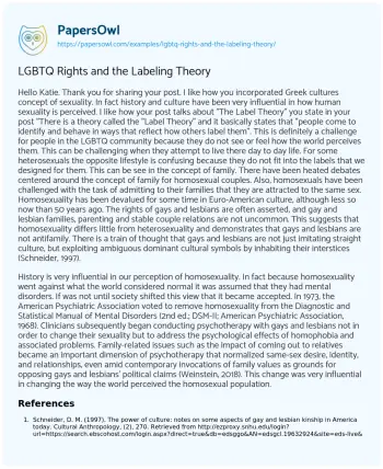 Essay on LGBTQ Rights and the Labeling Theory