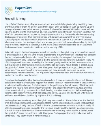 Essay on Free Will is Living