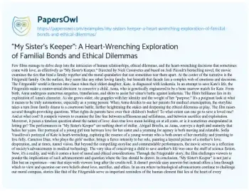 Essay on “My Sister’s Keeper”: a Heart-Wrenching Exploration of Familial Bonds and Ethical Dilemmas