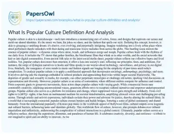 Essay on What is Popular Culture Definition and Analysis