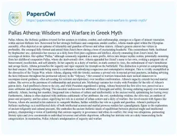 Essay on Pallas Athena: Wisdom and Warfare in Greek Myth