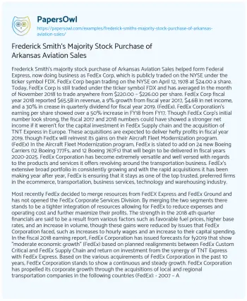 Essay on Frederick Smith’s Majority Stock Purchase of Arkansas Aviation Sales