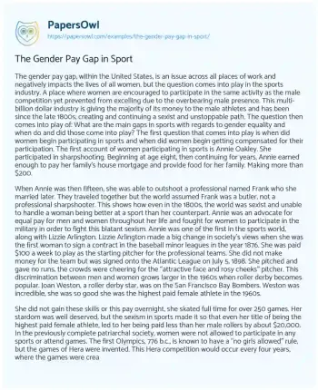 Essay on The Gender Pay Gap in Sport